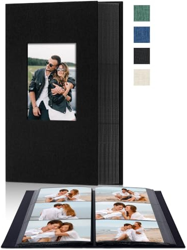 Remowith Álbum de Fotos Tela 10x15 300 Bolsillos Ventana Frontal, Negro