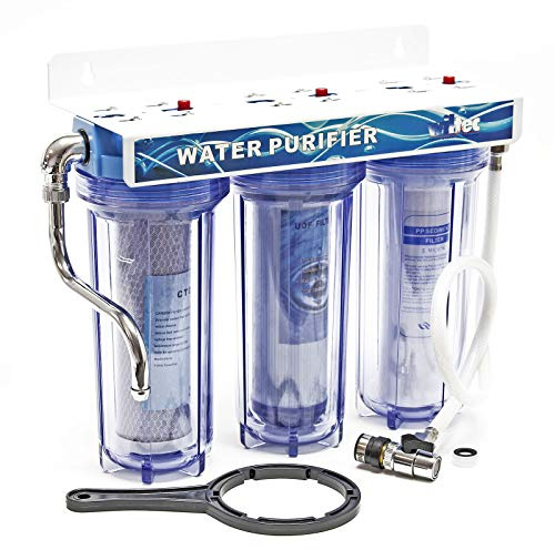 Naturewater NW-PR103 3 Stufen Wasserfilter, 5 µ, 20,67 mm (1/2), Ø62 mm PP Kartusche, Filter Wandhalterung, Filterschlüssel, Sedimentfilter Aktivkohleblock Aktivkohlegranulat