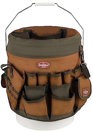 BucketBoss 10056 Bucket Boss 5 Gallon Bucket Canvas Tool Holder and Organizer with 56 Pockets for Bucket Organization in Brown and Green