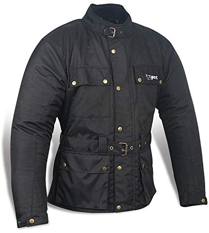 Jet Motorcycle Motorbike Jacket Vintage Retro Fashion Waterproof Armoured (Large (40 - 42), Black)