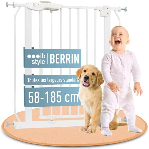 IB STYLE Barrera de Seguridad Berrin - Sin Taladros, Sistema de Cierre Automático, Estructura Metálica, Bebés y Niños Pequeños, Blanco, Ancho: 165-175 cm