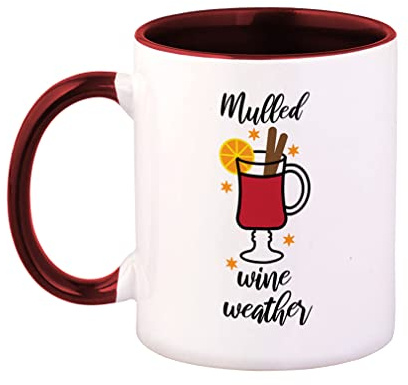 Ceramic Colorful Coffee Mug 11 Ounces Mulled Wine Weather Wine Glass Style B Tea Cup Christmas Spiced Wine Maroon Inner Handle