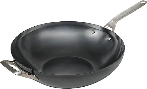 SAVEUR SELECTS NITRI-Black Carbon Steel Naturally Non-Stick 35cm/ 14 Large Wok | Induction Ready, 350°C Heat-Resistant, Oven Safe, Nitrided Rust-Resistant Cookware