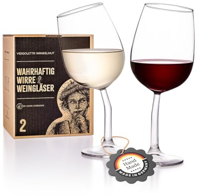 Vi(n)oletta Wankelmut Krumme Weingläser Set (2 Stück) - Weinglas lustig Handgebogen in DE - Lustige Wein-Gläser als Wein Geschenke für Frauen & Männer