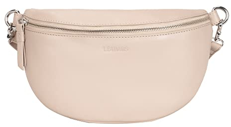 LEABAGS große Bauchtasche Damen Leder | Kleine Umhängetasche Damen aus echtem Leder | Gürteltasche Damen mit Reißverschluss | Crossbody Bag Damen | Crossbag Damen | Hip Bag | Creme Beige