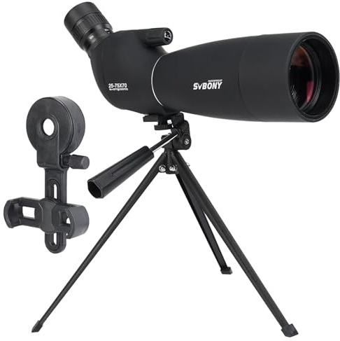 Svbony SV28PLUS Spektiv mit Stativ Telefonadapter, 25-75x70mm Reichweite, mit A5 Claret Red FMC BAK4 IP65 Wasserdicht Spotter Zielfernrohr für Erwachsene Zielschießen Bogenschießen Vogelbeobachtung