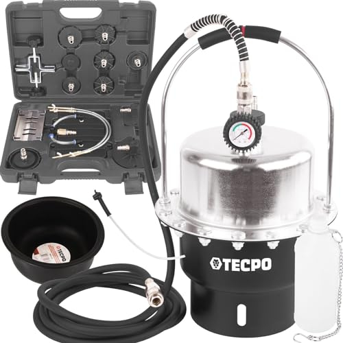TECPO Bremsenentlüftungsgerät 5 Liter Druckluft Bremsenentlüfter + KFZ Adapter 17-teilig + Ersatz Gummi-Membran