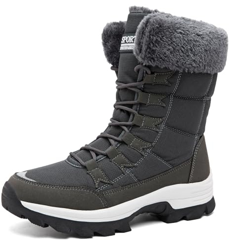VLOOKST Stivali da Neve Donna Scarpe da Camminata Invernali Impermeabile Antiscivolo Caldo Pelliccia Foderati Passeggiate Stivaletti Sneaker Casual Outdoor Stivali da Escursionismo Nero Grigio 41EU