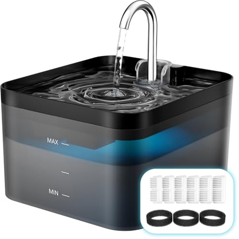 PawPoll Cat Water Fountain for Drinking, 2.2L Cat Water Fountain, Pet Water Fountain with LED Lights and 9 Activated Carbon Filters, Two Water Flow Modes, Suitable for cat and dog