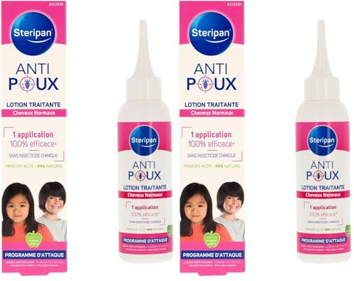 Steripan - Lotion Traitante Anti-Poux - Cheveux Normaux - Principe Actif 99% Naturel - Programme D'Attaque - Parfum Pomme Verte (Lot de 2)