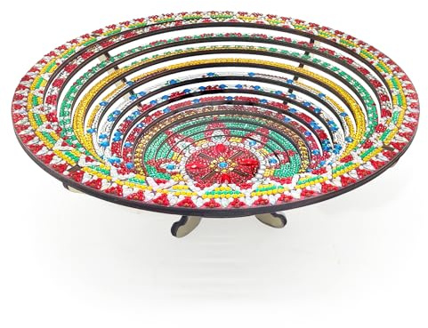 ARTopet DIY Diamond Wooden Snack Storage Tray Diamond Art Painting Mandala Candy Plate Retractable with Stand Round Handmade Serving Platter for Vegetables Bread Snack Kitchen Home-Mandala01