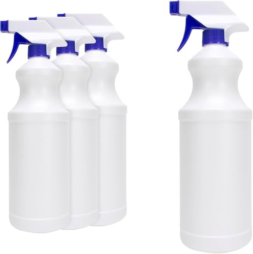 American Health Service Spray Bottles (4 Pack, 32 Oz), Refillable Heavy Duty Spraying Bottle for Cleaning Solutions, Hair Spray, Gardening, Pets, Adjustable Nozzle Setting, Mist Water