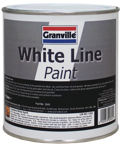 Granville White Line Paint – 1L | Durable Polyurethane Floor Coating | Glossy Finish Floor Paint for Concrete – Metal & Timber | Floor Coating Paint High Traffic Resistant | 8-10m²/L Coverage