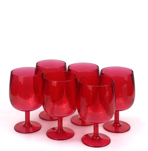 Yalin Set of 6 Unbreakable 12 oz Acrylic Plastic Wine and Water Tumbler Stackable Goblets. (Red, 12 oz)