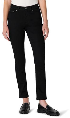 Amazon Essentials Jean Jambes Droites, Coupe Ajustée et Taille Mi-Haute, Élasticité Moyenne Femme, Noir, 48
