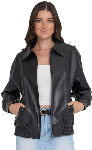 Steve Madden Leather Jacket Women – Faux Leather Oversized Bomber Jacket Women, Plus Size Motorcycle Jackets