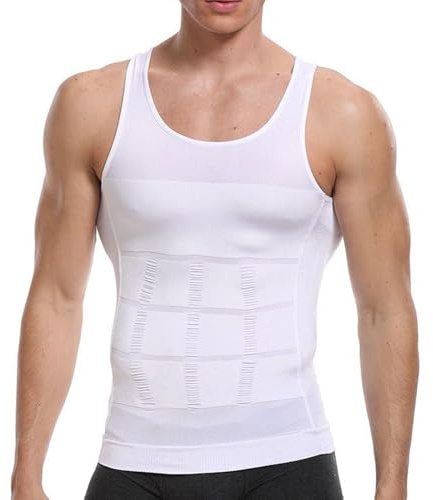 Chemise de compression pour homme, amincissante, gainante pour homme, gilet moulant, contrôle du ventre, débardeur de compression pour homme, blanc, XL