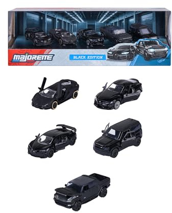 Majorette - Black Edition 5 Pièces Giftpack - Véhicules à Roues Libres - Reproduction Originale à l'Echelle 1/64ème - Fonctions de Jeu - A Partir de 3 Ans