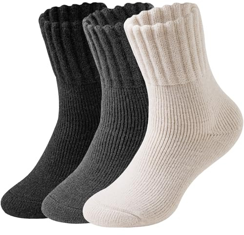 Wamicu Winter Womens Thermal Socks - Thick Wool Inner Soft Cosy, 3 Pairs Ladies Crew Work Hiking Warm Boot Socks for Gifts UK Size 4-8.