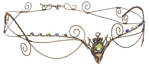 PartyforU Costume da donna vichingo, medievale, costume di carnevale, elfo, fata, corona, corna scura, fascia per la testa della strega, diadema, costume da principessa, testa in bronzo, da donna
