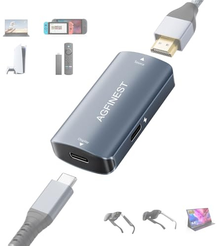 Adaptador HDMI a USB C 4K@60Hz – Convierte fuente HDMI a pantalla USB-C, carcasa de aluminio, compatible con PS5, Xbox, Switch, portátil, Fire TV Stick, gafas AR XREAL Rokid RayNeo monitor portátil
