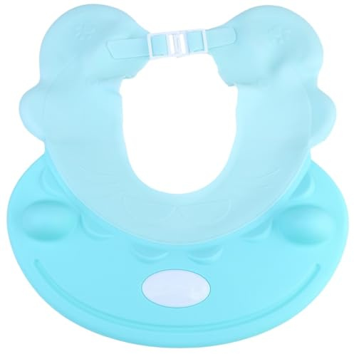 Mipcase Adjustable Baby Bath Hat for Hair Washing, Waterproof and Lightweight Shampoo Cap with Ear Protector, Blue Cartoon Style Shower Cap for Boys and Girls Bathing Safety