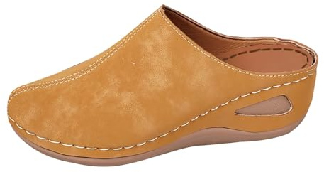 Generiska damtofflor, pantoletter med kilklack, tofflor läder, stängda kilsandaler, platåtofflor, lediga tofflor, lätta pumps, lätta fritidsskor, bekväma utomhusskor
