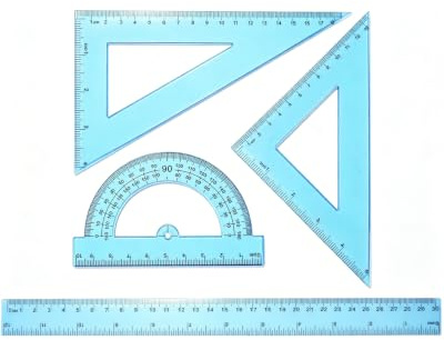 YIPFEN Juego de Geometría 4 Piezas | Regla 30cm Transparente Azul, Transportador de Ángulos con Marcas Claras y Anti-desgaste para Dibujo Técnico Escolar y Oficina