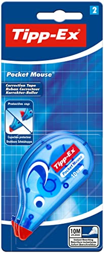 Tipp-Ex 8207912 Korrekturroller Pocket Mouse, mit Bandschutzkappe im Blister à 2 Stück, Korrekturband 10 m x 4.2 mm