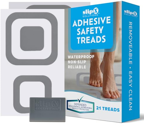 SlipX Solutions Square Adhesive Anti-Slip Safety Treads, Reliable Grip for Bathtubs, Showers, Stairs & More, Power Grip Floor Grips (21 Count, Gray) Design Your Own Pattern