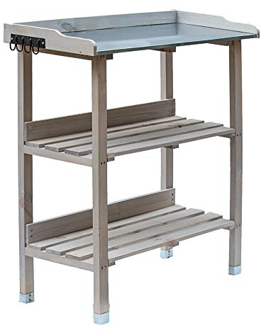 UNUS Pflanztisch grau mit 2 Böden und verzinkter Arbeitsfläche 78x36x131 cm