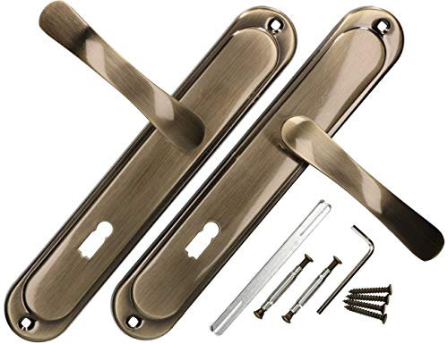 KOTARBAU® Juego de manillas para puerta, Manilla con bocallave, 90 mm, Manijas de puerta de placa larga, Manillas para puerta interior y exterior, Picaportes cuero antiguo, Kit de montaje