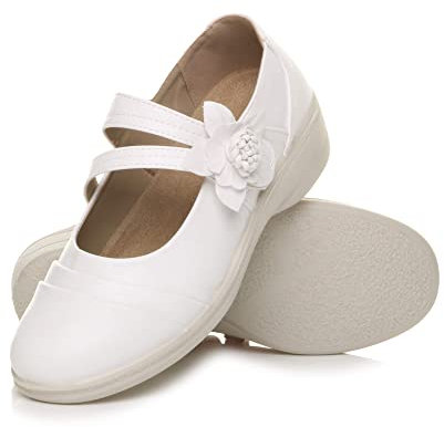 AJVANI Flat Grip Sole Padded Mary Jane Hook&Loop Comfort Shoes Size 6 39 White