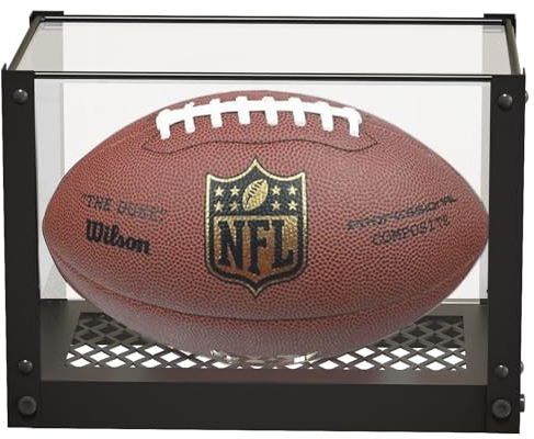 J JACKCUBE DESIGN MK810A Acryl-Fußball-Vitrine, transparente Aufbewahrungsbox mit Metallnetz-Basis für Fußballsport, Erinnerungsstücke, Ballhalter, Ständer