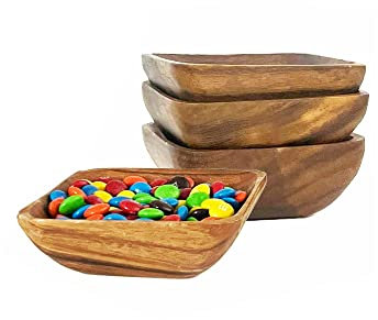 Woodard & Charles Servierschale aus Akazienholz, quadratisch, 10,2 cm, für Vorspeisen, Nüsse, Süßigkeiten, Reis, Obst, Oliven, Gewürze, Hummus und mehr, 4 Stück