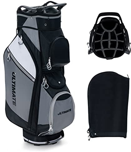 COSTWAY Golf Cart Bag, Golf Trolley Bag with 14 Way Dividers, Cooler Bag, Shoulder Strap, Rain Hood and Umbrella Holder, Lightweight Golf Clubs Strorage Bags for Men & Women (Grey, 36 x 29 x 127cm)