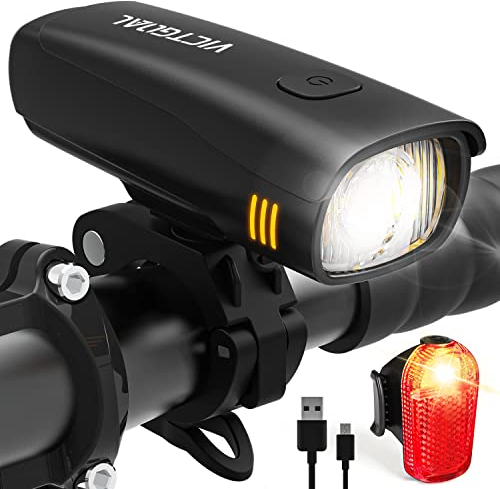 VICTGOAL Fahrradlicht Set StVZO Zugelassen, 30 Lux LED Fahrradlichter Fahrradlampe Set mit Frontlichter & Rücklicht, USB Aufladbar Fahrradbeleuchtung IPX5 Wasserdicht Fahrrad Lichter Set (Schwarz)