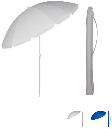 VIRSUS Ombrellone da Spiaggia con Cupola Antivento 918G, Diametro 240 cm, 16 Stecche in Fibra, Tessuto Poliestere 440gr, Asta Alluminio, Ombrello Mare con Sacca Tracolla (Grigio)