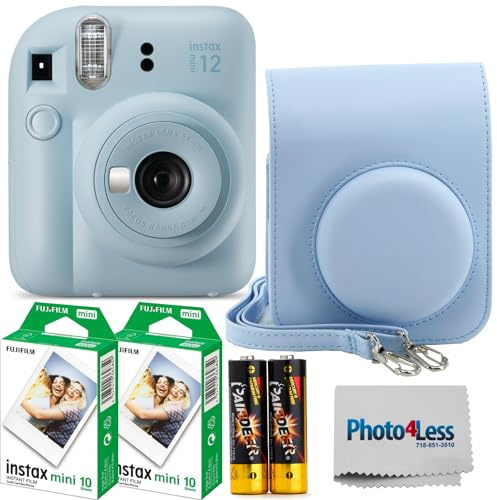 Fujifilm Instax Mini 12 Instant Film Camera Pastel Blue, Fujifilm Instax Mini Twin Pack Instant Film 20 Prints, Prtotective Case, Gift Bundle