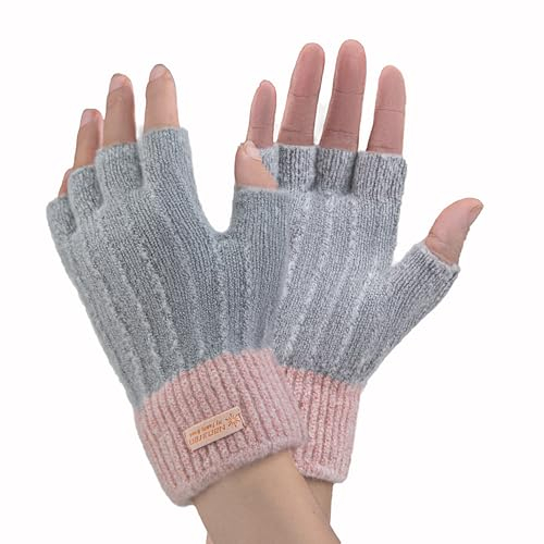Fingerlose Winterhandschuhe für Damen - Winterhandschuhe Ohne Fingerkuppen Thermohandschuhe Warme Winter Handschuhe Arbeiten Radfahren Fahren