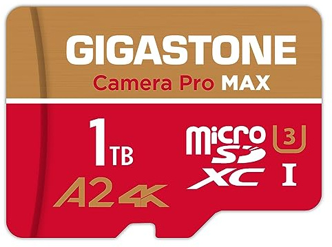 【5-Years Data Recovery】 GIGASTONE 1TB Micro SD Card, 4K Camera Pro MAX, 4K Video Recording for GoPro, DJI, Drone, R/W up to 170/140 MB/s MicroSDXC Memory Card UHS-I U3 A2 V30, with Adapter