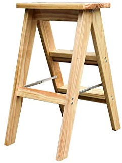 SilteD Step Stool Solid Wood Folding Ladder Stool Multifunction Stepladder Stairway Chair with 3 Steps for Home and Kitchen