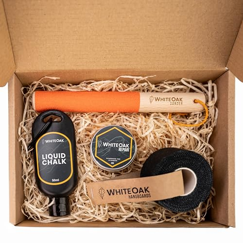 WhiteOak Kletterzubehör-Set: Klettergeschenk-Set I Flüssigkreide I Kletterband I Regeneratives Balsam I Schleifkallus-Feile