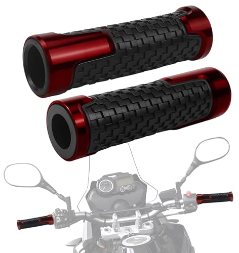 Poignées de Guidon 2 Pièces Poignées de Moto 1 x 22mm + 1 x 24mm Poignée Moto Poignee Moto Cross pour Moto Scooter Quad Cruiser Off Road (Rouge)