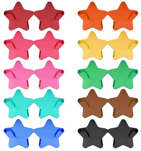 Mezzar Party Brillen Set, 10 Colors Lustige Sonnenbrille Festival, Kreisförmig Candy Hippie Brille für Kinder und Erwachsene Kostüm Zubehör (Sterne)