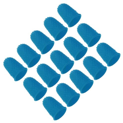 PATIKIL Gummifingerspetsar, 15-pack silikon tumfingertoppsskydd fingerbarnsängar skydd skyddsdynor fingerborg grepp för kontorsräkning sömnad, blå M storlek