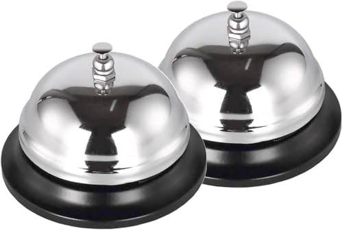 CAMPANELLO da banco confezione da 2 pezzi inscatolati, in accaio inox, adatto per reception hotel ; ristoranti, bar diametro 10 cm H 5,5cc - L 8,5cm