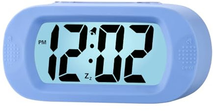 Plumeet Digital Alarm Clock Travel Clock with Snooze and Nightlight - Easy to Set Simple Bedside Alarm Clocks for Kids - Ascending Sound - Battery Powered (Baby Blue)