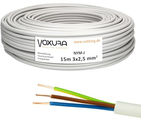 NYM-J 3x2,5 mm² 15m Ring Mantelleitung Installationskabel Stromkabel Feuchtraumkabel Kupfer