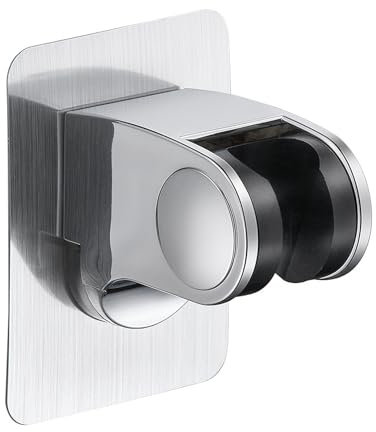 Shower Head Holder,Silver Shower Holder Bracket,Nail Free Convenient and Fast Strong Adhesive Shower Holder,Adjustable Angle Self-Adhesive Bracket,for Home Hotel Bathroom,Handheld Head.